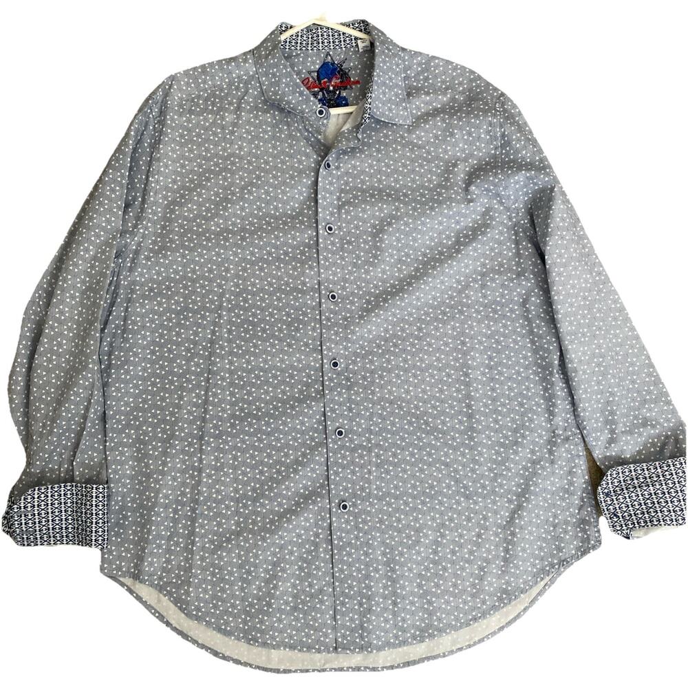 Robert Graham Amberley Geometric Button Up Navy Blue Long Sleeve Cotton XL